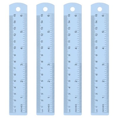 4 Straight Rulers 15cm Metric SAE Aluminum With Hole, Light Blue