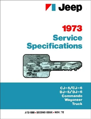1973 Jeep Servicio Especificaciones Manual CJ5 CJ6 Commando Wagoneer Truck Libro - Imagen 1 de 4