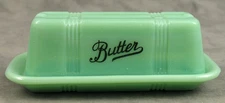 Unique JADEITE GREEN FLECKED GLASS LIDDED BUTTER DISH for 1/4 lb. Stick