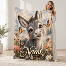 Personalized Butterfly Flower Donkey Coral Fleece Blanket Farm Decor