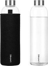 1 Litre Glass Water Bottle 1000ML 750ML, BPA-Free Leak Proof, Clear Water Bottl