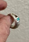 Vintage Southwestern Turquoise Pearl Inlay Silver Ring Sz 5.25 (Sterling?) — photo 5