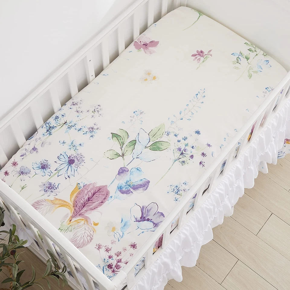Gilrs Ropa de cama floral Boho Ropa de cama para bebé Acuarela Granja Guardería Cuna Blan... Foto 3 de 4