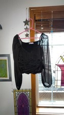 Women s Black Gothic Blouse Sheer Long Sleeve Corset Top Size L New No Tags,