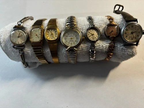 Vintage Womens WristWatch Lot 7 Timex Bulova Anne Klein Delmark Helbros Jewels