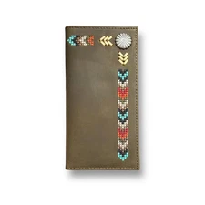 Justin Rodeo Wallet Brown Genuine Leather Tooled Western Stitch RFID Long Bifold
