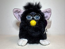 Vtg 1998 Furby Black Witch's Cat Blue Eyes Pink Ears