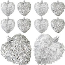 Silver Valentine's Day Heart Tree Ornaments 10Pcs Glitter Sequin Heart Shaped Ba