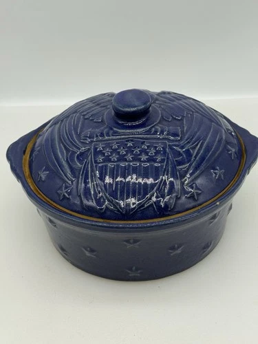 Antique McCoy Pottery American Eagle Casserole  BLUE 1940's KRUGS BAKING COMPANY