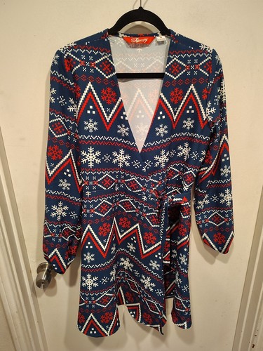 Shinesty Women's Christmas Holiday Print Midi Wrap Dress Sz S Party Event Casual - Picture 1 of 7