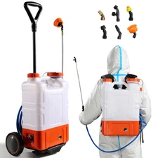 Battery Powered Backpack Sprayer with Wheel 4 Gal Tank 0-94 PSI Adjustable