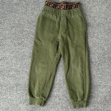 Fendi Jogger Pants Kids 6 Green Cotton FF Logo Waistband Sweatpants Fleece
