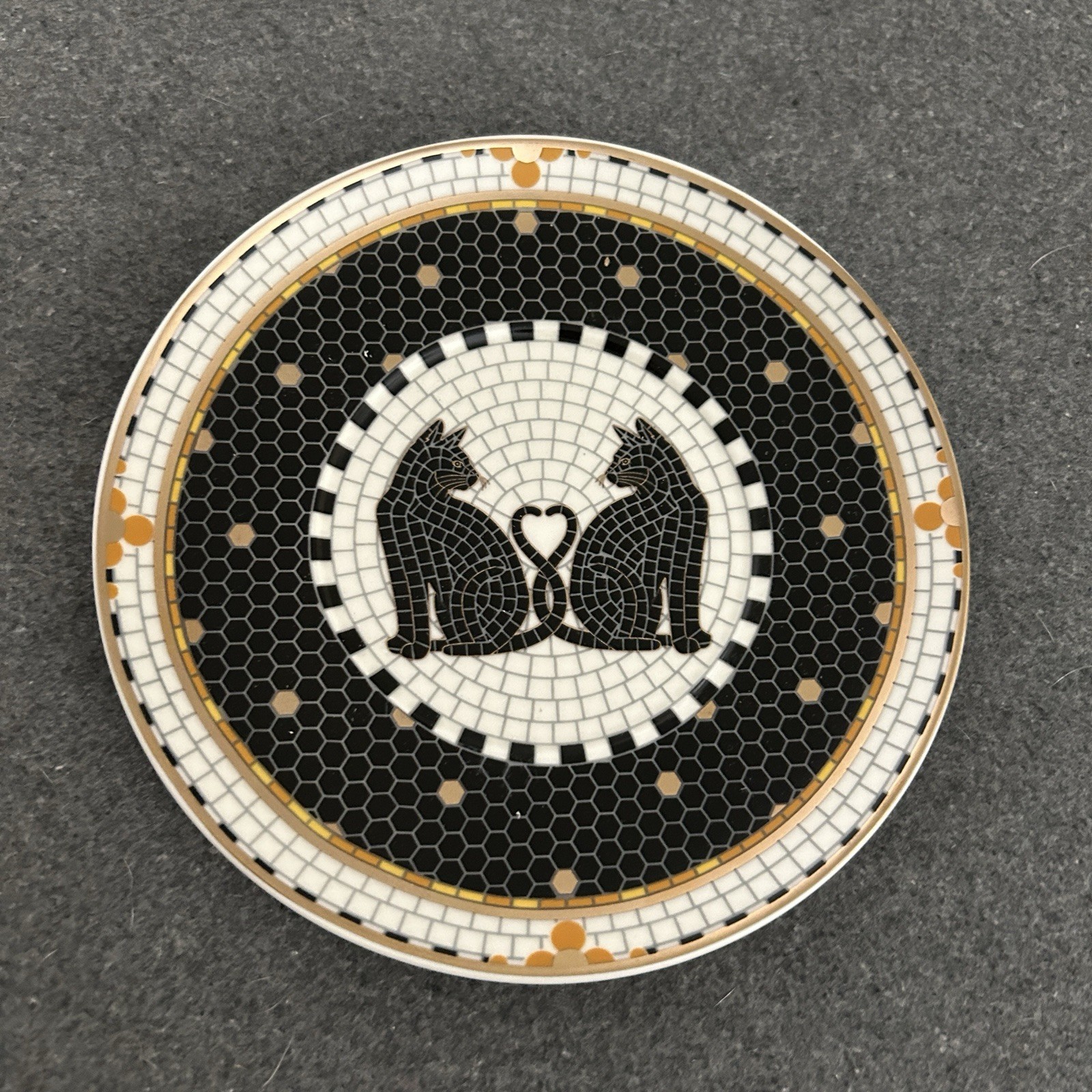 Anthropologie Bistro Tile Black Cats Espresso Cup Saucer Set NEW Halloween 5 oz