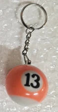 New Single Billiards Pool Ball Keychain #13 Thirteen Solid Chain Orange White