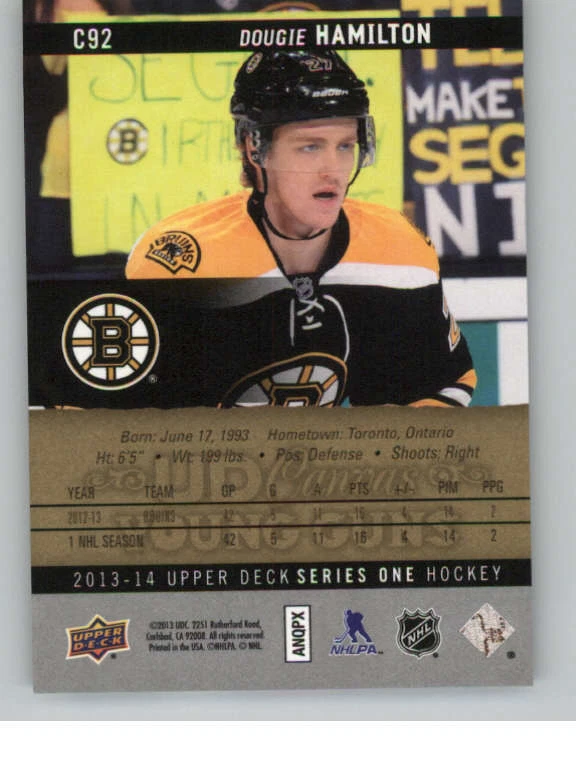 2013-14 Upper Deck Canvas #C92 Dougie Hamilton Young Guns (ref 143302) - Image 2 of 2
