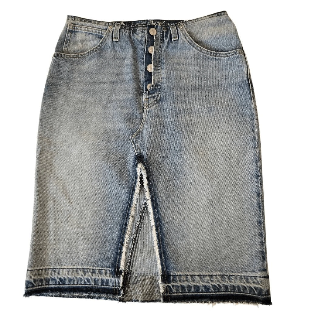 Hudson Womens Button Fly Distressed Raw Hem Sloane Denim Skirt Light Wash Sz 26