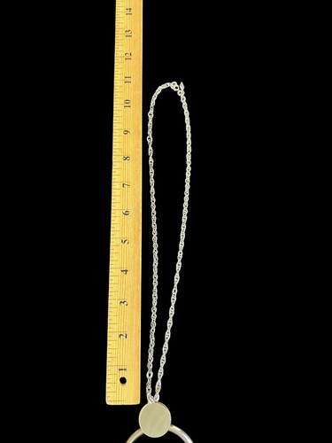 Vintage SARAH COVENTRY Circle Pendant Necklace 23” Chain Silver Tone - Picture 3 of 7