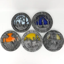 SET OF 5 VTG Pewter Plates Michael Ricker Christmas 1979, 1980, 1981, 1982, 1984