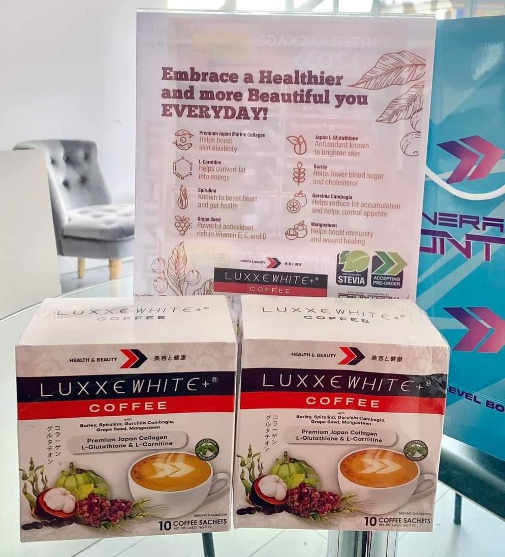luxxe white glutathione ingredients Luxxe White Coffee w/ Collagen, Barley & Glutathione in 1 box with 10  sachets