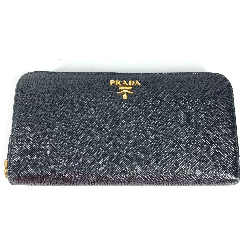 PRADA logo Zip Around Long Wallet Safiano leather Black/Gold