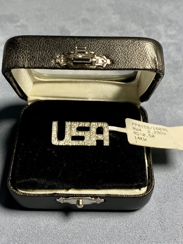 14k white gold .50pt.TW Diamond Patriotic USA name plate - Picture 1 of 7