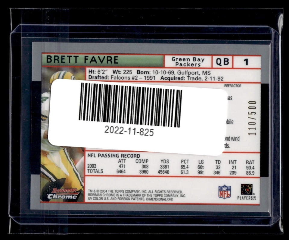 2004 Bowman Chrome Refractor #1 Brett Favre Packers /500 HOF - Image 2 of 2