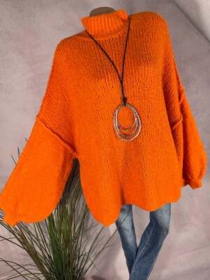 GrobStrick long Pullover Außennaht Italy Mohair Wolle 591 ORANGE