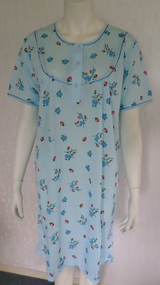Damen-Nachthemd Sleep-Shirt kurzarm Baumwolle Hellblau Gr. L Damenbekleidung NEU