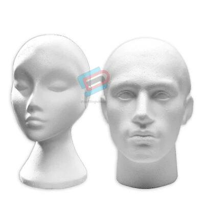 SHOPFITTINGS DISPLAY FEMALE & MALE MANNEQUIN DISPLAY HEAD POLYSTYRENE HAT SCARF MASK DISPLAY