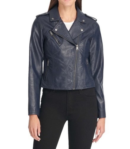 $180 NWT Levi’s Faux Leather Biker Jacket Women’s M Asymmetric Moto Short Lined