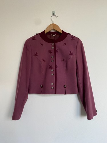 VTG unbranded women’s wool mauve flower embroidered short jacket sizeS - Picture 5 of 12