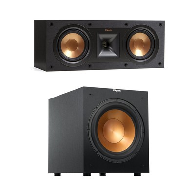 Klipsch R-12SW 12'' 400W Subwoofer, Brushed Black with R-25C Center Speaker