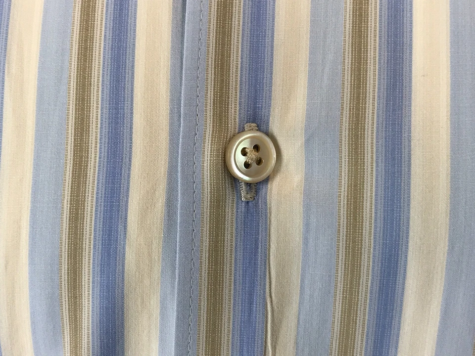 Mens Martin Gordon Medium Pastel Striped Blue Beige & Tan L/S Button Down Shirt - Image 3 of 4