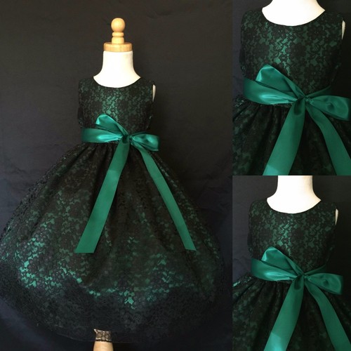 Black Lace Girls Christmas Dress Flower Girl Floral Vintage Christmas Holiday#34 - Picture 10 of 15