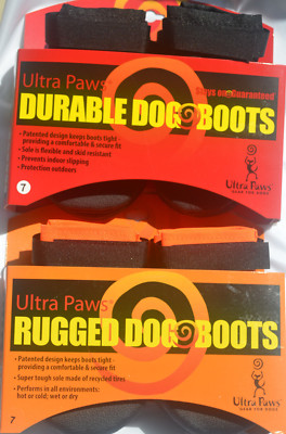 Ultra-Paws Durable Dog Boots Black or Orange w/Black Medium (7/M) Washable NEW