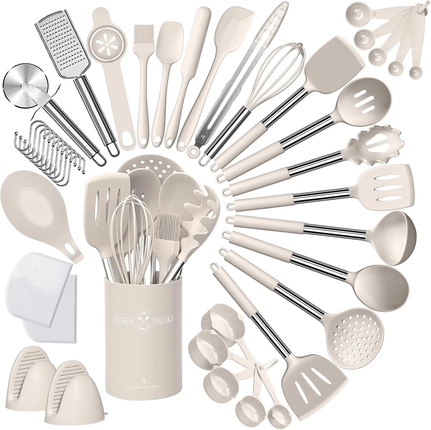 Silicone Kitchen Cooking Utensil Set, 43 Pcs Spatula Set with Stainless Steel Ha