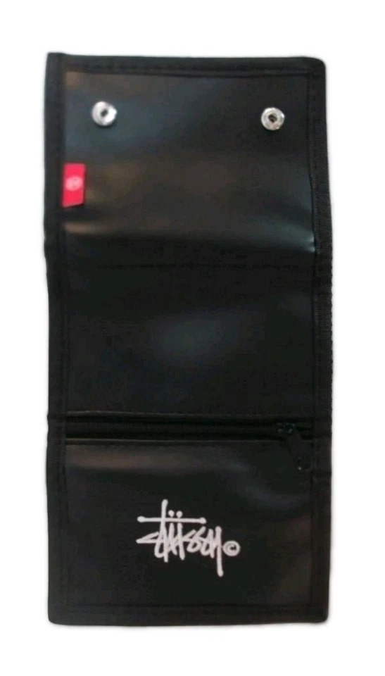 С ЯРЛЫКАМИ Stussy тройного сложения черный кожаный бумажник сделано в США 100% подлинный STUSSY новый - Изображение 3 из 4