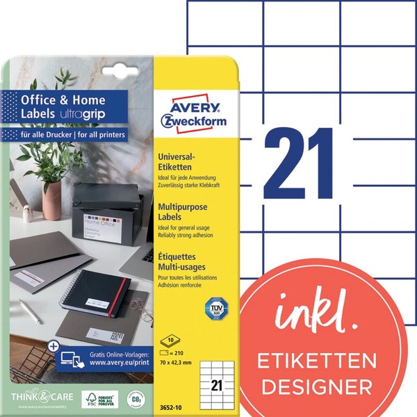 Avery Zweckform Universal-Etiketten Office&Home, 70 X 42,3Mm 1 Bis 20 Stk-image