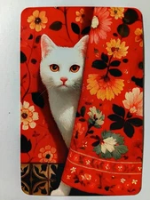 Swap cards Modern playing card back White Cat peeking behind curtain