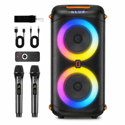 FanFun Portable Karaoke Machine Bluetooth 5.3 Speaker w/ Dual Mic Remote Party
