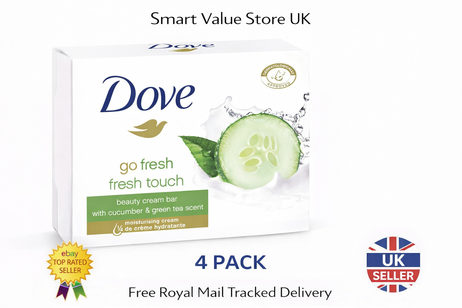 Dove Refreshing Beauty Soap - Cucumber & Green Tea - 4 x 90g Bar - Multibuy Deal