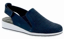 *Walking Cradles Women's  7.5 W Leather Faulkner Sandals Slingback Wedge Navy