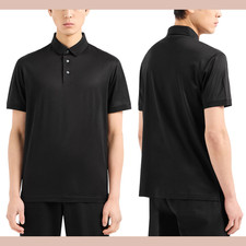 NWT 225 Emporio Armani  XL  Short Sleeve Polo Shirt in Black U1423