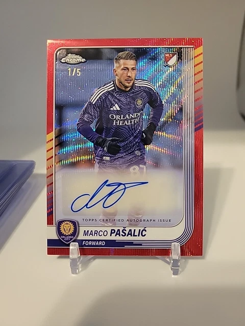 2025 Topps Chrome MLS Soccer Red Wave Refractor 1/5 Marco Pasalic Auto Orlando