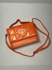 Quilted Faux Leather Small Orange Hand Or Crossbody Bag 7.50 X 5.25