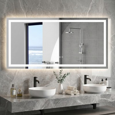 72 x 36 in Bathroom Wall Mirror with LED Lights Vanity Makeup Anti-Fog Dimmable