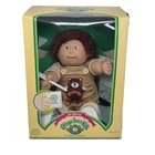 VINTAGE CABBAGE PATCH KIDS BOY BROWN HAIR BEAR OUTFIT HOLDING BRUSH IN BOX