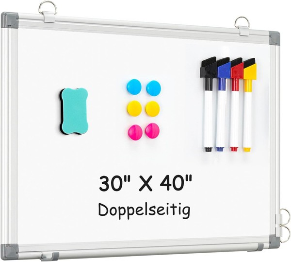 Magnetisches Whiteboard Doppelseitig 30X40Cm Aluminiumrahmen Mit Stiftablage-image
