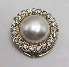 Vintage Gold Tone Rhinestones And Faux Pearl Oval Scarf Clip