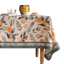 Designer Vintage Linen Rectangle Table Cloth,Framhouse Oranges and Leaves Pat...
